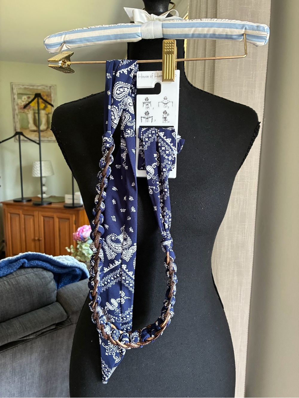 House of Harlow 1960 Navy Blue Paisley Scarf Belt